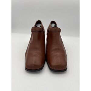 Women’s AJ Valenci Size 7 Brown Leather Heeled Ankle Boots with Gold Side Buckle